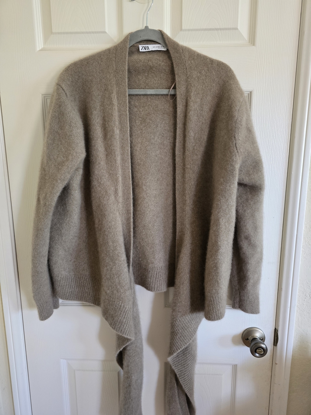 Zara 100% Cashmere Taupe Open-Front Draped Cardigan
